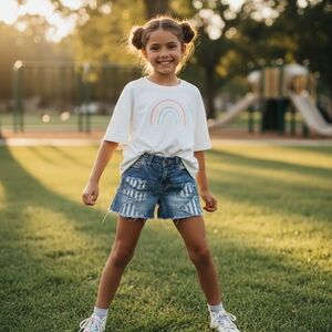 Kids Rainbow Tee and Denim Shorts Set